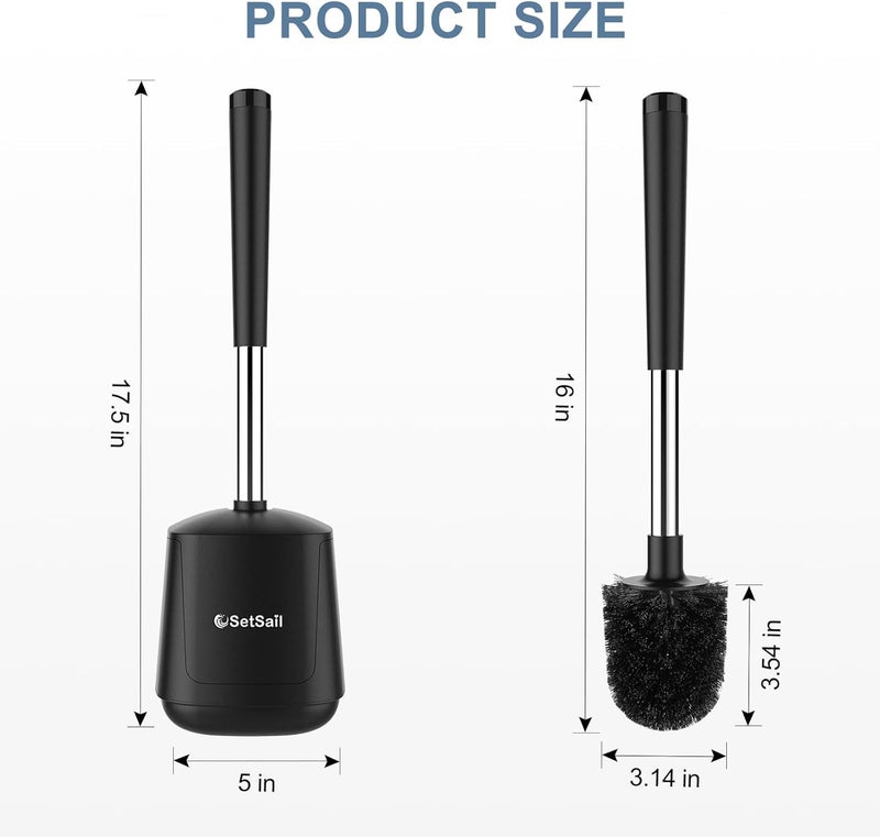 SetSail Toilet Brush and Holder, Self Closing Lid Toilet Bowl Brushes Holder and Extra Long Handle Ventilated Toilet Brush Set for Bathroom Cleaning, Nylon Bristles, 2 Packs-Black - Image 2